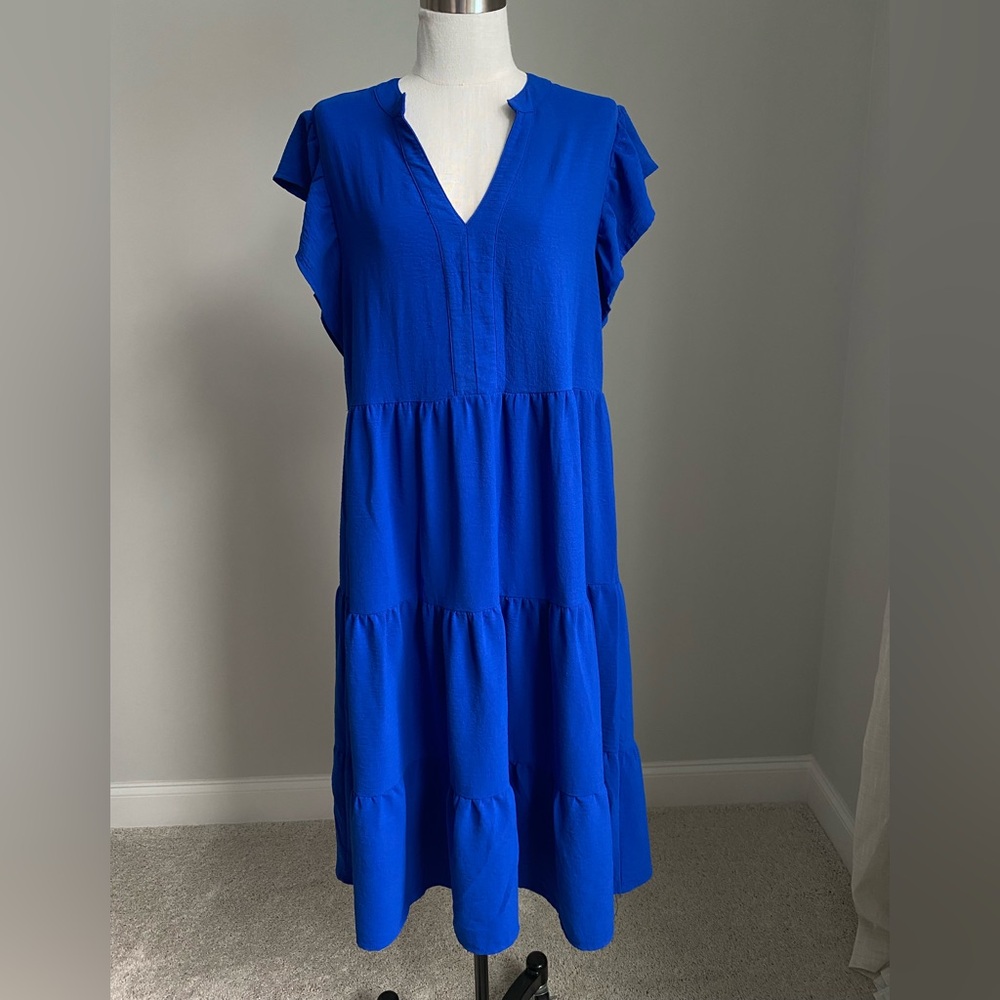 Royal Blue Midi dress with Flutter Sleeves